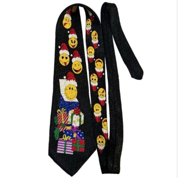Renaissance Mens Tie Novelty Christmas Smiley Faces/Present 100% Silk Hand Made - Picture 1 of 3